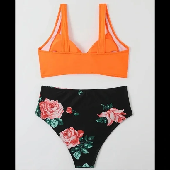 Orange & Black, Floral, Bikini Set - Picture 3 of 8